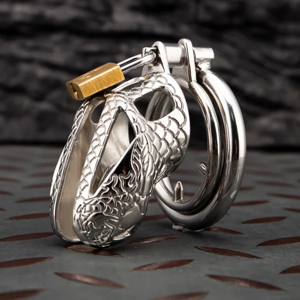 Dragon Scale Stainless Steel Chastity Cage Metal Cock Cage With Anti Slip Ring