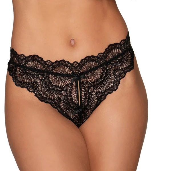 Dreamgirl Lace Tanga Open-Crotch Panty and Elastic Open Back Detail Black L