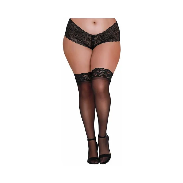 Dreamgirl Plus-size Sheer Thigh-high Stockings With Silicone Lace Top White Queen