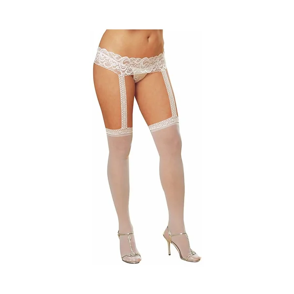 Dreamgirl Plus-size Stretch Lace Suspender Garter Belt Pantyhose With Attached Sheer Thigh-high Stoc