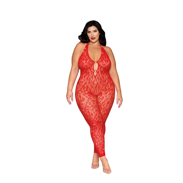 Dreamgirl Rhinestone Poinsettia Bodystocking Queen Size Lingerie