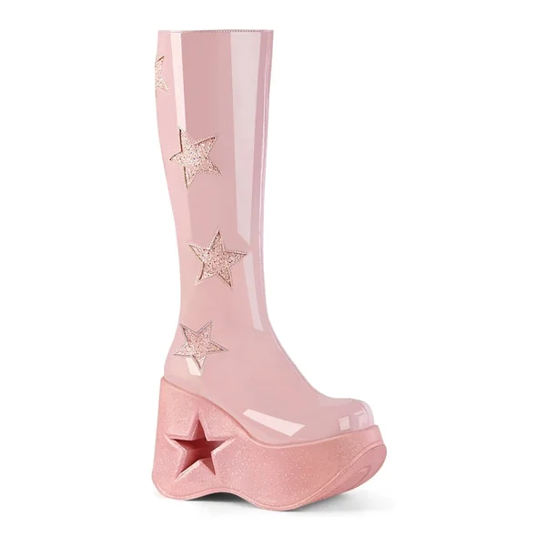 DYNAMITE-218 Pink Glitter Knee Boot