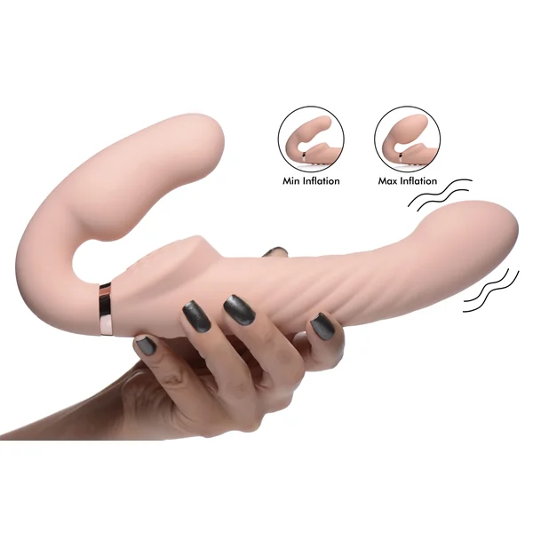 Ergo-Fit Twist Inflatable Vibrating Silicone Strapless Strap-on – Beige