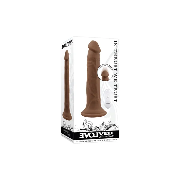 Evolved In Thrust We Trust Rechargeable Silicone Thrusting Vibrating Dildo with Remote Dark