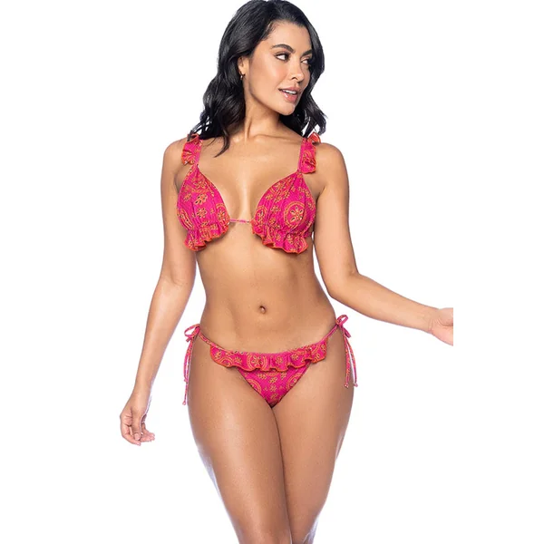 Eyelet Print Two-Piece Swimsuit with Ruffle Details