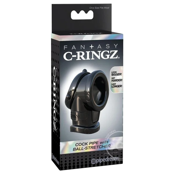 Fantasy C-Ringz Pipe Cock Ring with Ball-Stretcher - Black