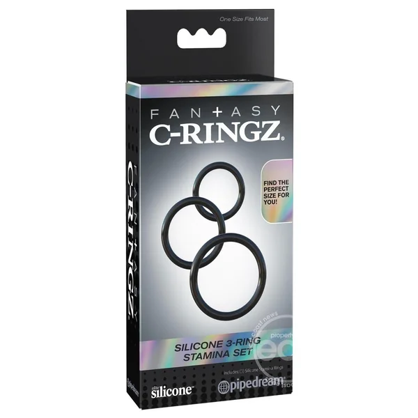 Fantasy C-Ringz Silicone 3-Ring Stamina Cock Ring Set - Black