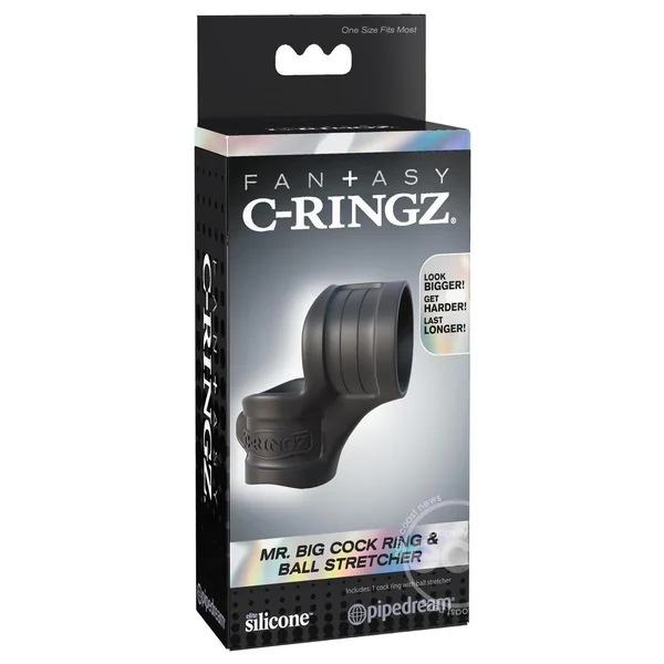 Fantasy C-Ringz Silicone Mr. Big Cock Ring and Ball Stretcher - Black