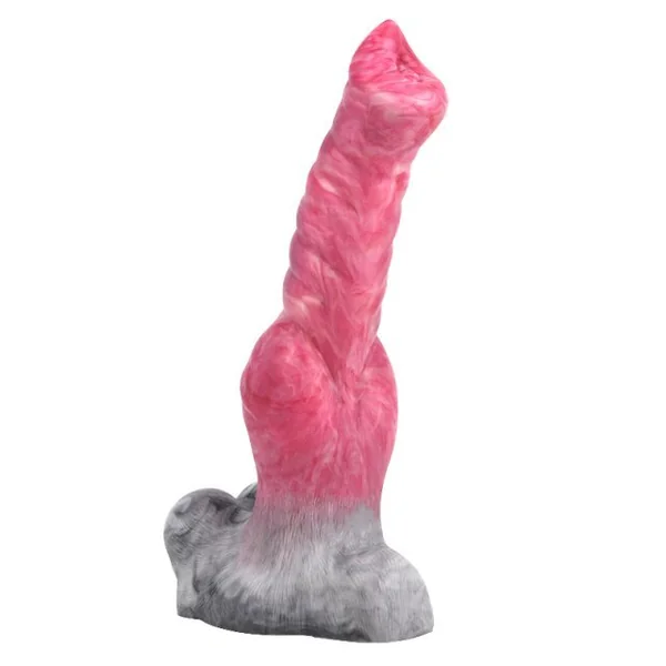 Fantasy Werewolf Wolf Knot Dildo in Pink and Grey Marbling – 10.23 Inches