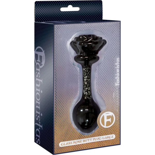 Fashionistas Rose Glass Butt Plug Large Black