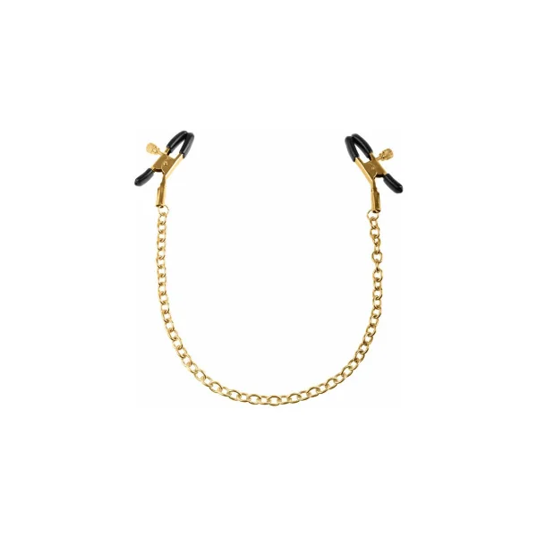 Fetish Fantasy Gold Adjustable Nipple Clamps With Chain, Gold/Black