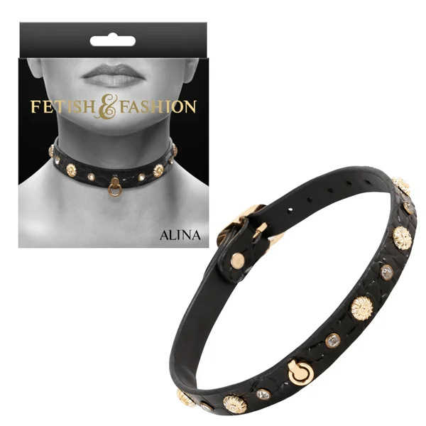 Fetish & Fashion Bondage Gear Alina Crystal Gems Adjustable Sex Collar Restraints