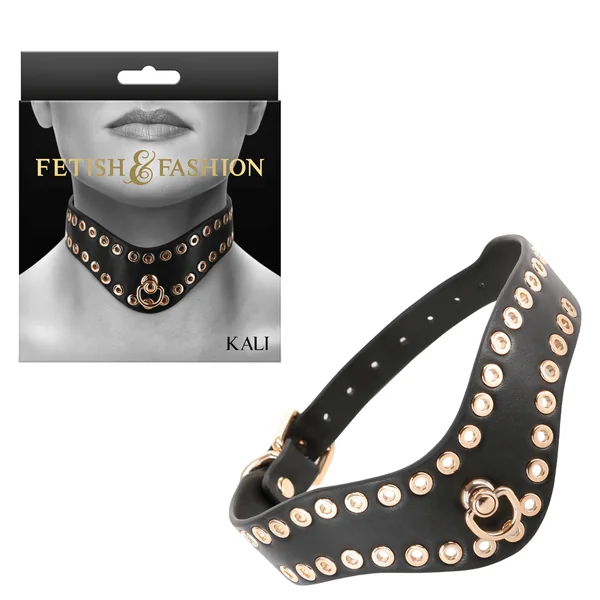 Fetish Fashion Bondage Gear Kali Golden Studs Adjustable Fit Sex Collar Restraints