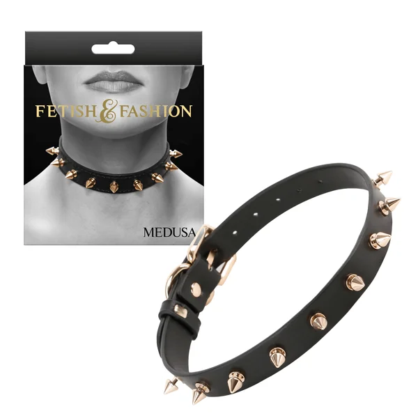 Fetish Fashion Bondage Gear Medusa Studded Metal Sex Collar Restraints