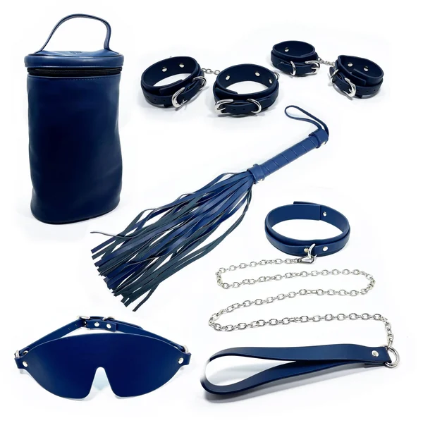 Fetish Pleasure Play Deluxe Leather Bondage Kit - Blue