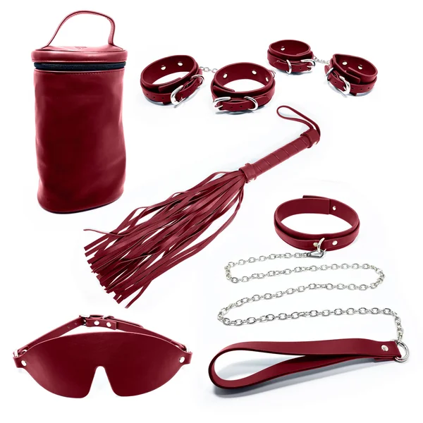 Fetish Pleasure Play Deluxe Leather Bondage Kit - Claret