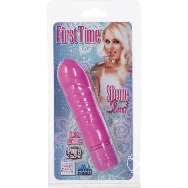 First Time Silicone Studs Traditional Vibrator Waterproof Pink 4 Inch