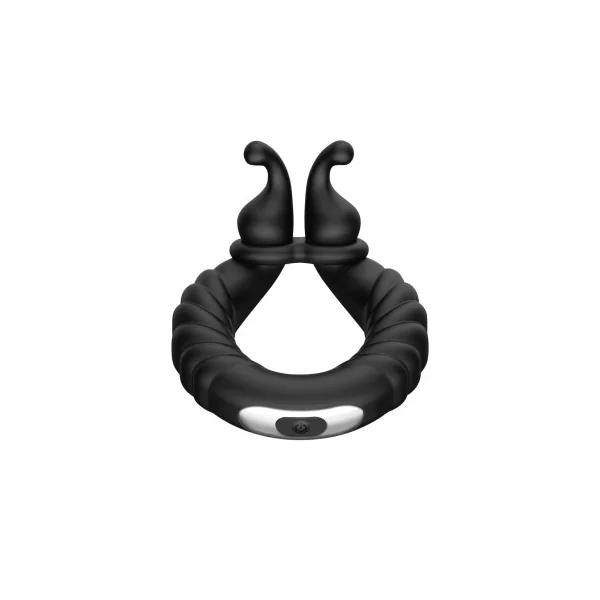 Forto F-24 Rechargeable Silicone Textured Vibrating Cock Ring, Black