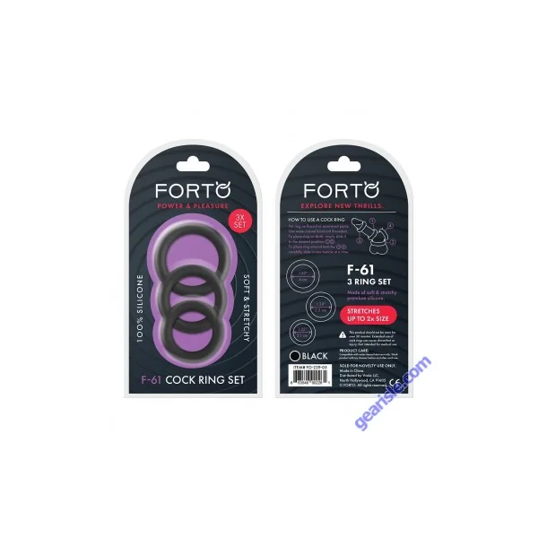 Forto F 61 Silicone Cock Ring Set 3 Piece One Size Black