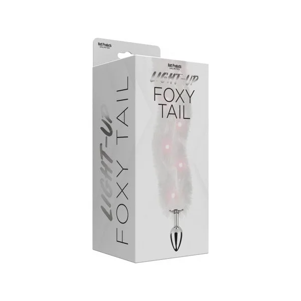 Foxy Tail Light Up White Faux Fur Butt Plug With Multicolored Light