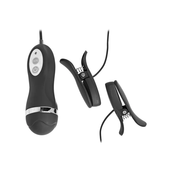 Frisky Power Pinchers 10 Mode Vibrating Nipple Clamps with Wired Remote Control – Black