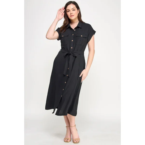 Front Tied Buttoned Short Sleeve Dress