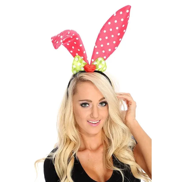 Fuchsia Polka Dot Bow Long Wire Bunny Ears