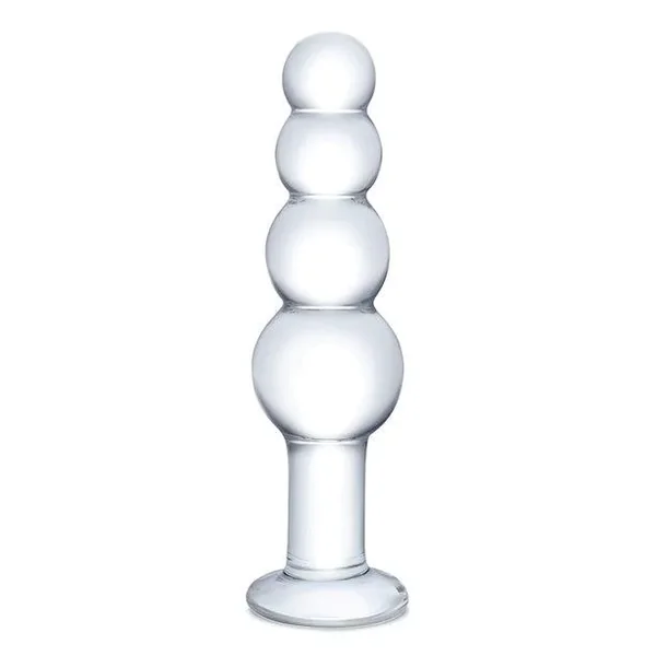 Glas 7.25″ Glass Beaded Butt Plug – Clear