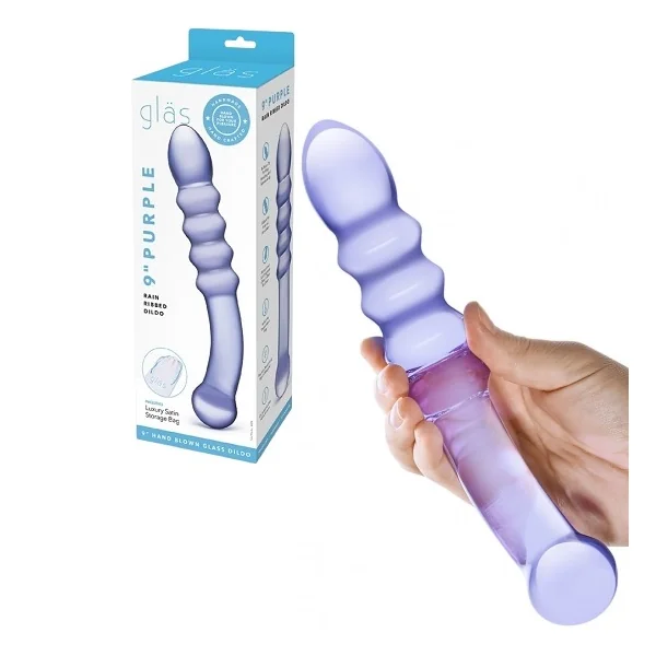 Glas 9 Inch Purple Rain Ribbed Dildo