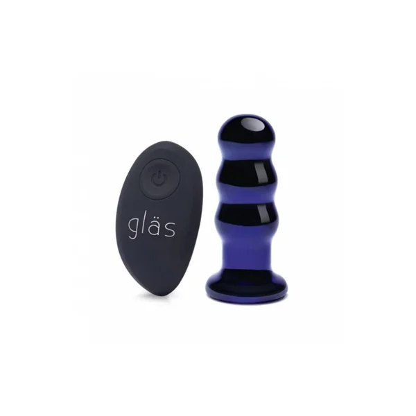 Gläs - Remote Controlled 3.5" Rechargeable Vibrating Beaded Butt Plug - Blue