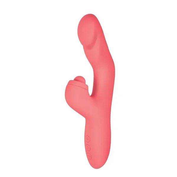 Goddess Heat Up Rechargeable Silicone Tapping Rabbit Vibrator - Coral