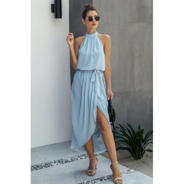 Halter Neck Empire Waist Spilt Dress