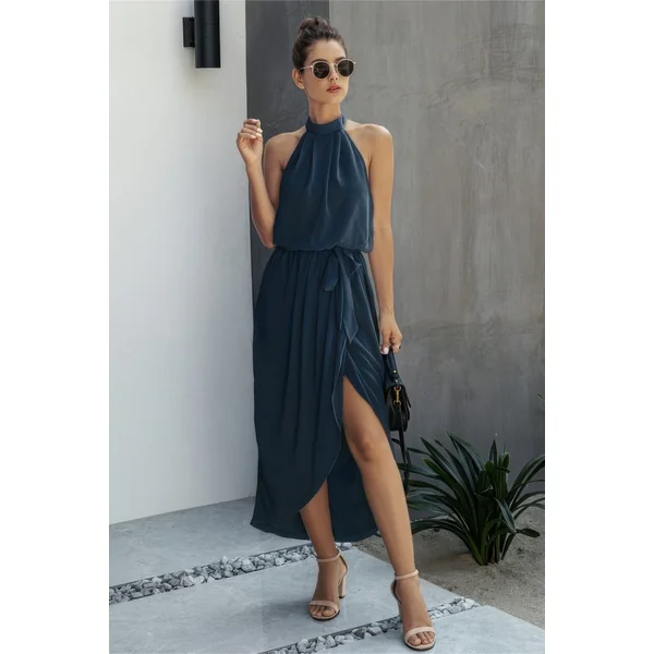 Halter Neck Empire Waist Spilt Dress