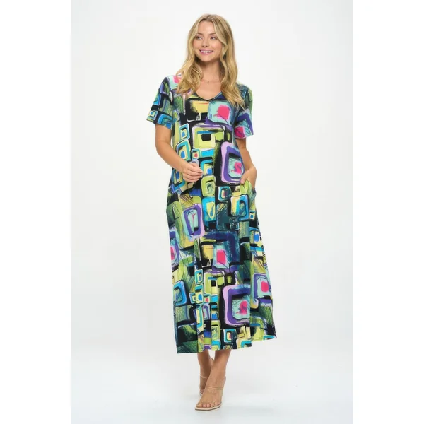 Hit V-neck Long Dress W/pocket