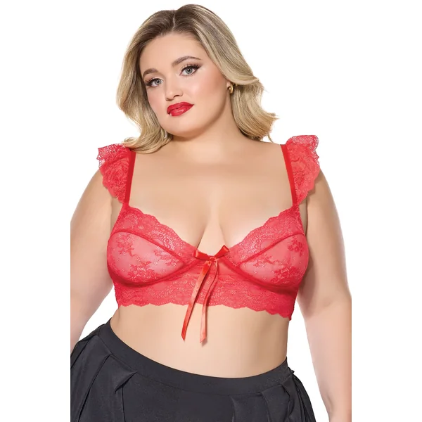 Holiday Diva Stretch Scallop Lace Bralette Bra Red