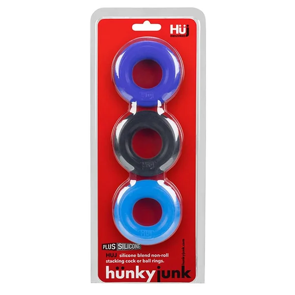 Hunkyjunk HUJ3 Silicone C-Rings (3 Pack) - Blue/Black/Teal