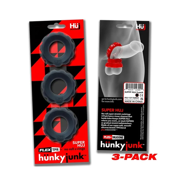 Hunkyjunk Superhuj 3-pack Cockrings Tar Ice