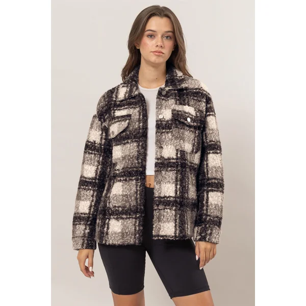 HYFVE Plaid Button Up Boucle Jacket