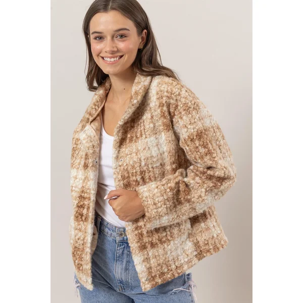HYFVE Plaid Collared Neck Boucle Jacket with Pockets