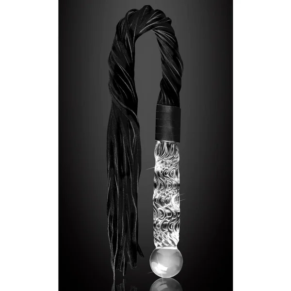 Icicles No. 38 Textured Glass Dildo with Flogger 26.5in – Clear/Black