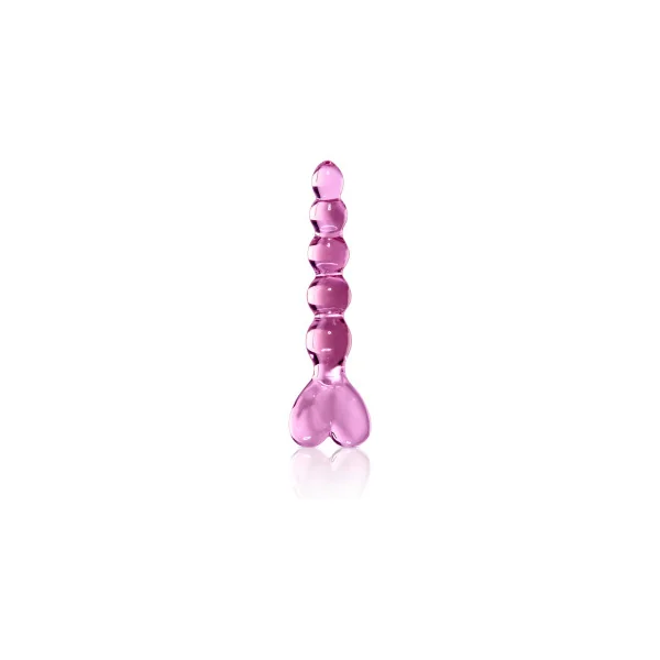Icicles No. 43 Glass Massager with Heart-Shaped Handle, 5.9 Inch Insertable, Pink
