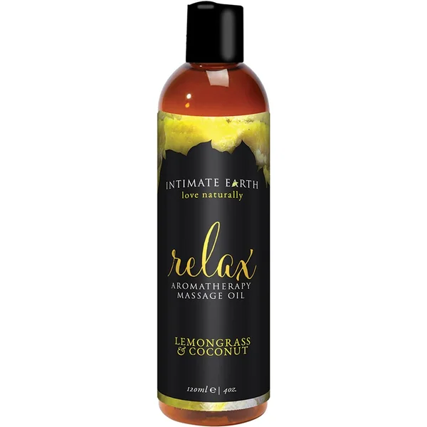 Intimate Earth Relax Aromatherapy Massage Oil Lemongrass and Coconut 4 Ounce