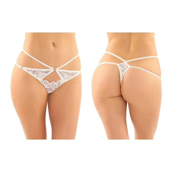 Jasmine Strappy Lace Thong With Front Keyhole Cutout 6-pack S/m White