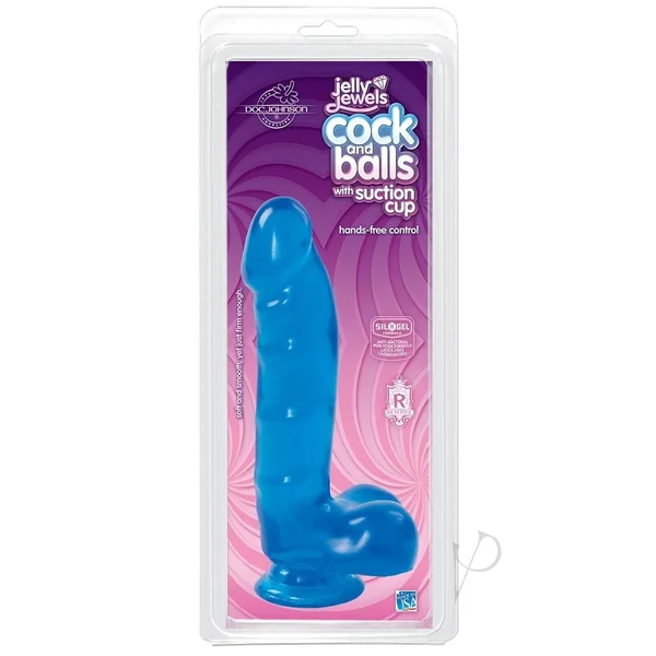 Jelly Jewels Dildo with Balls 6in - Blue