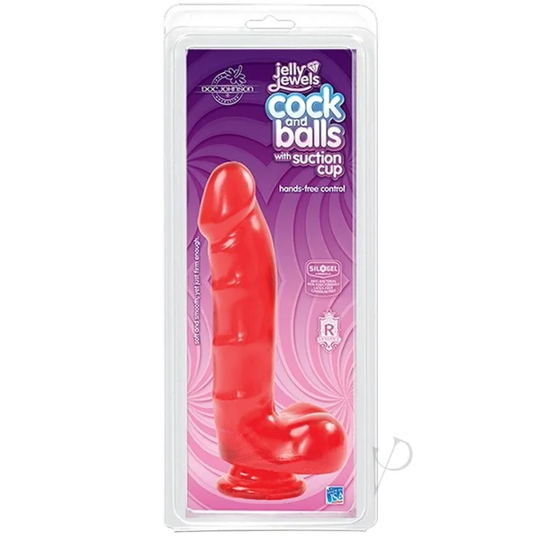 Jelly Jewels Dildo with Balls 6in - Red