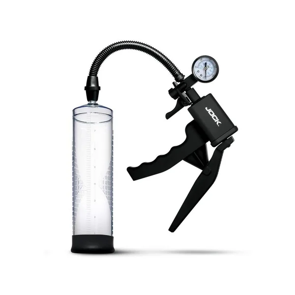 Jock Pump Up Penis Pump with Gauge and Trigger Handle – Black/Clear