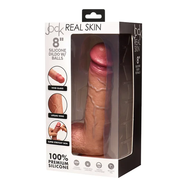 JOCK Real Skin 8 inches Silicone Dildo with Balls Medium
