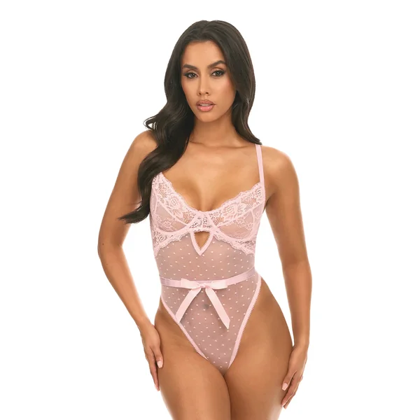 Josie Lace Cup & Pin Dot Mesh Teddy w. Bow