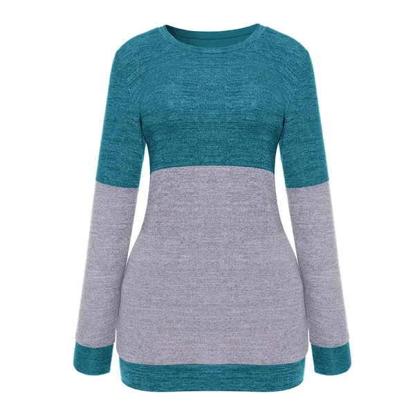 Kaamastra Blue & Grey Round Neck Full Sleeve Top