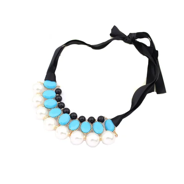 Kaamastra Chunky Charm Crystal Statement Bib Chain Choker – blue